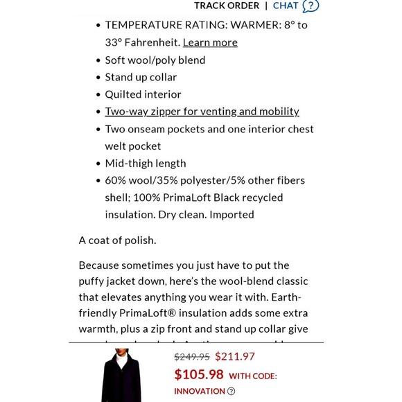 💸💲$30 Lands End Wool Primaloft Purple Insulated Winter Coat Woman's Size 8 - Picture 4 of 5